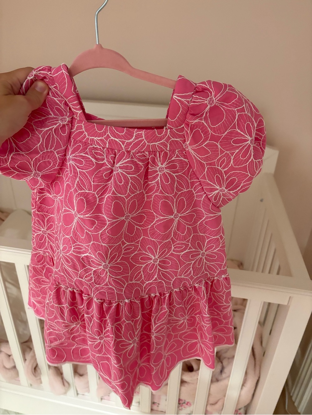 NWT Zara Pink Floral Puff-Sleeve Dress